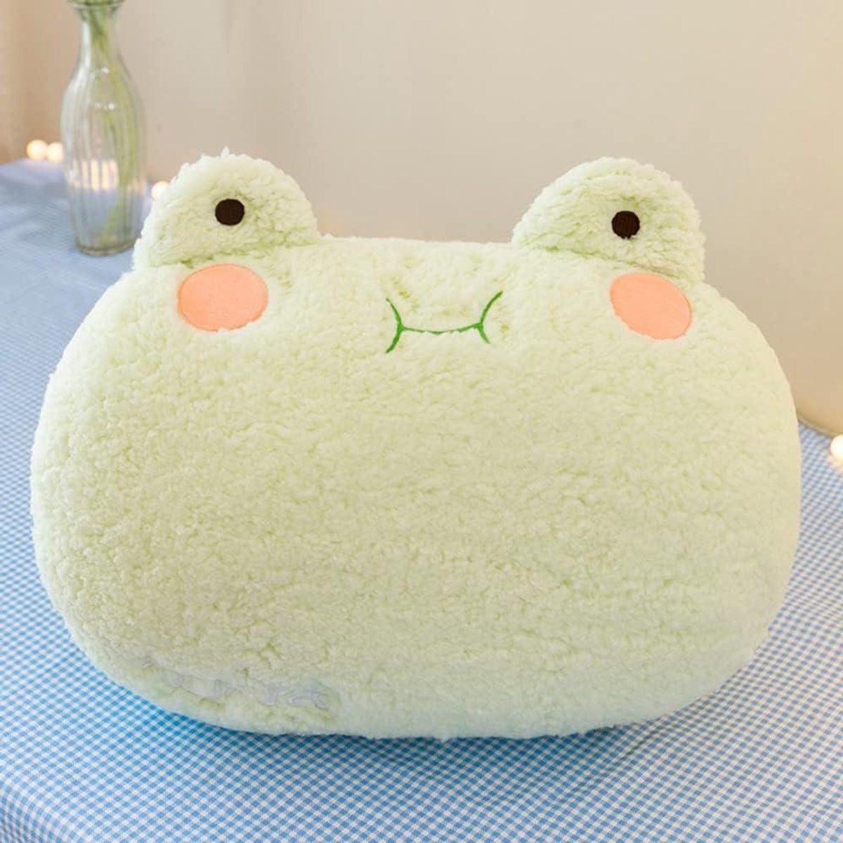 Ronte - Pluche kussen in de vorm van een kikker, zachte knuffel gevuld met warmte, leuke decoratie en handwarmer, geschikt voor kinderen en volwassenen - Groen.