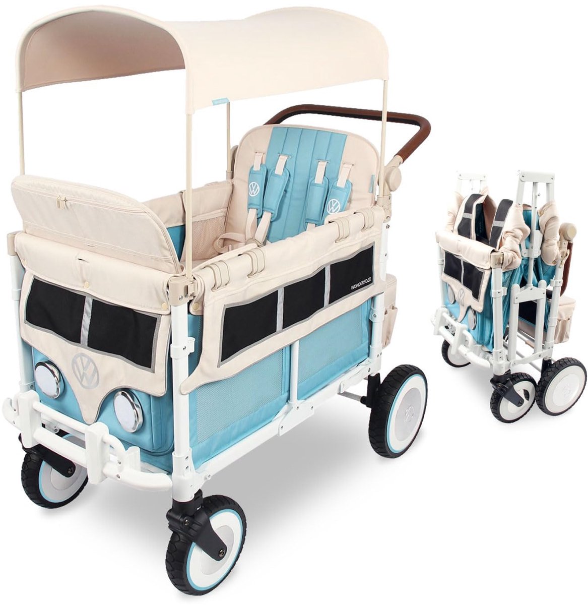 WonderFold Volkswagen W4 Bolderkar - 4-zits Kinderwagen - Opvouwbaar - Blauw (Draagvermogen tot 90kg)
