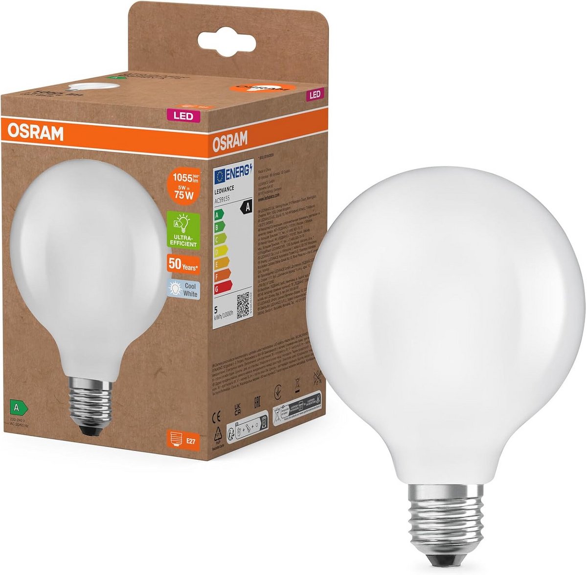 LED Lamp Bolvorm Dekoratief Filament 5W 1055 Lumen 4000 K E27 A