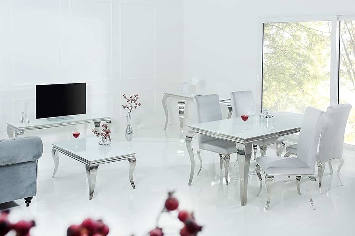 Invicta Interior Elegante salontafel MODERN BAROK 100cm zilver met wit opaalglas - 37353 Zie omschrijving
