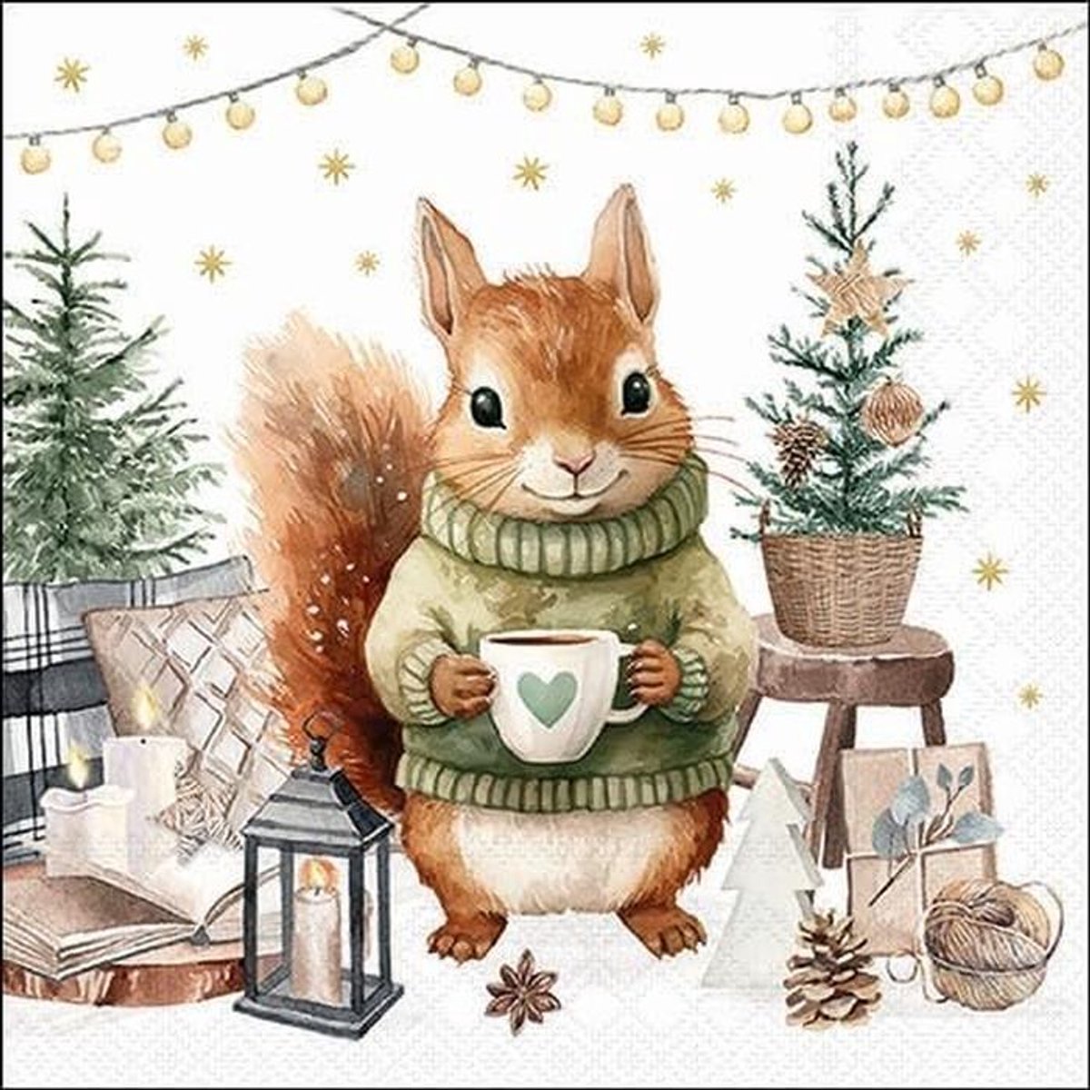 Papieren servetten 33x33 cm - Wintermotief eekhoorntjes - Tafeldecoratie en knutselen