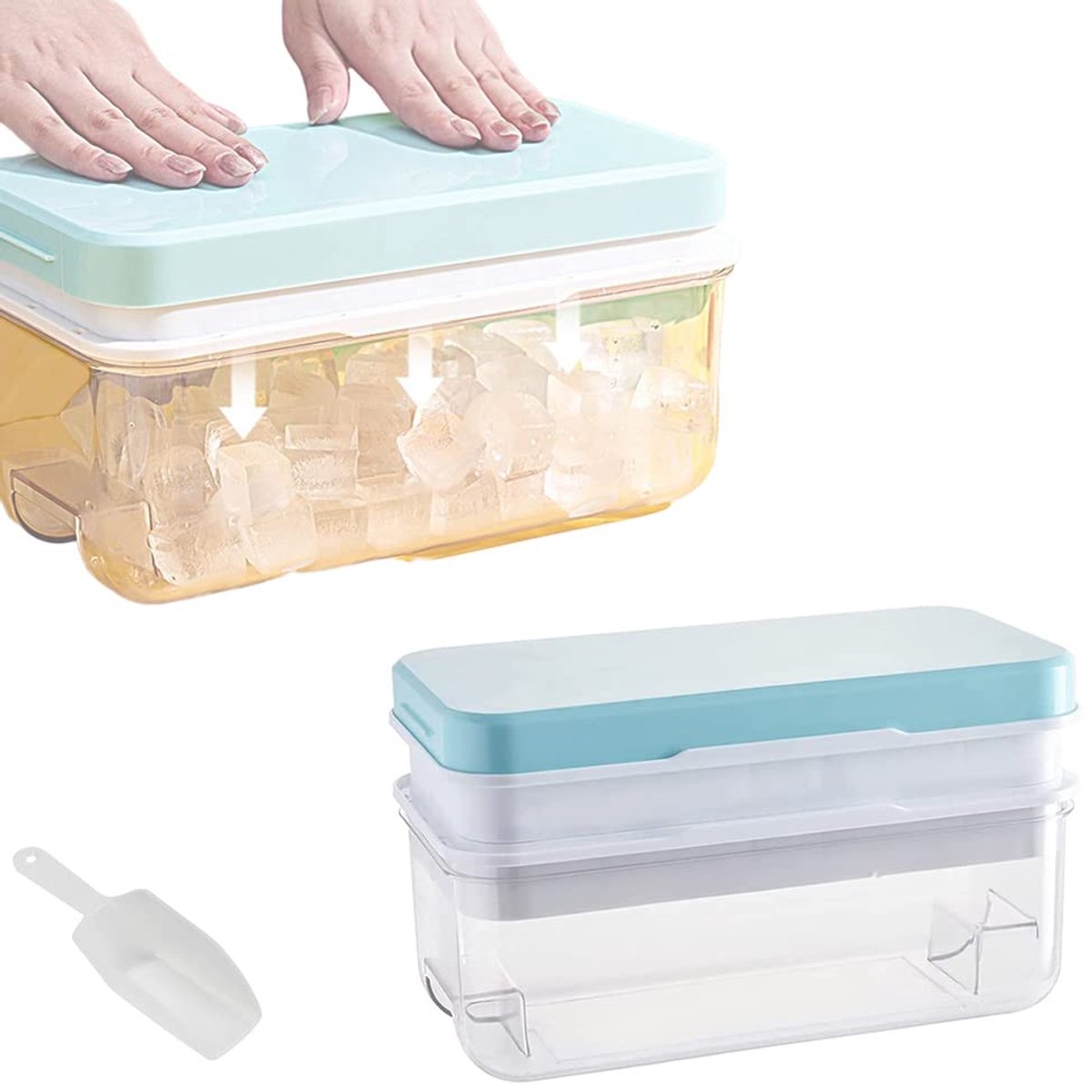 Unyqoos® Innovatieve ijsblokjesvorm met deksel en container voor snelle ontlading