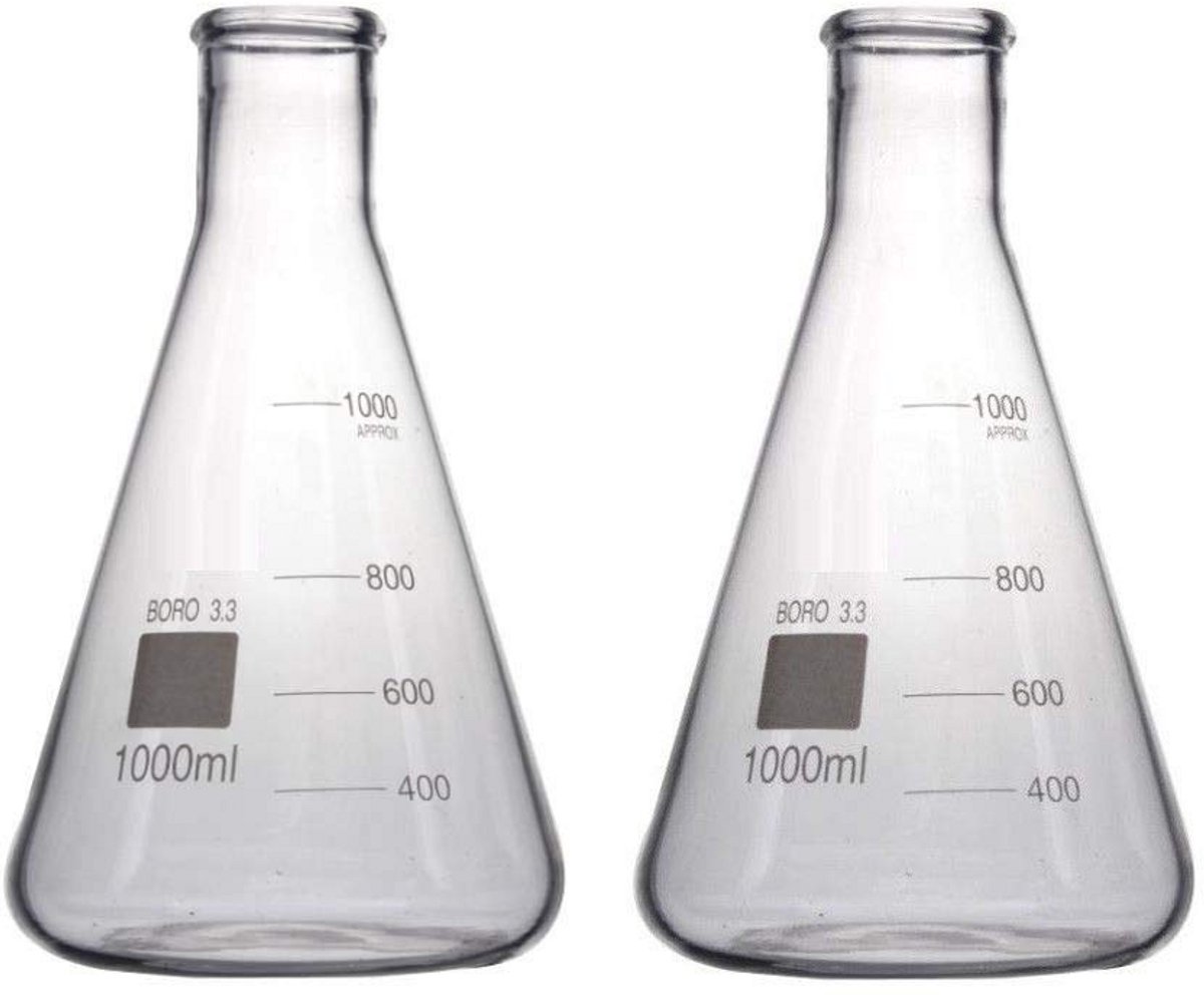 Erlenmeyer Kolf van Borosilicaatglas 3.3 voor Laboratorium (1000ml, 2 stuks)