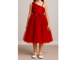 Meisjes Feestjurk met Pailletten – Rood – Speciale Gelegenheden Bruiloft Verjaardag Kerst Jurk 7 Jaar Maat 116/122