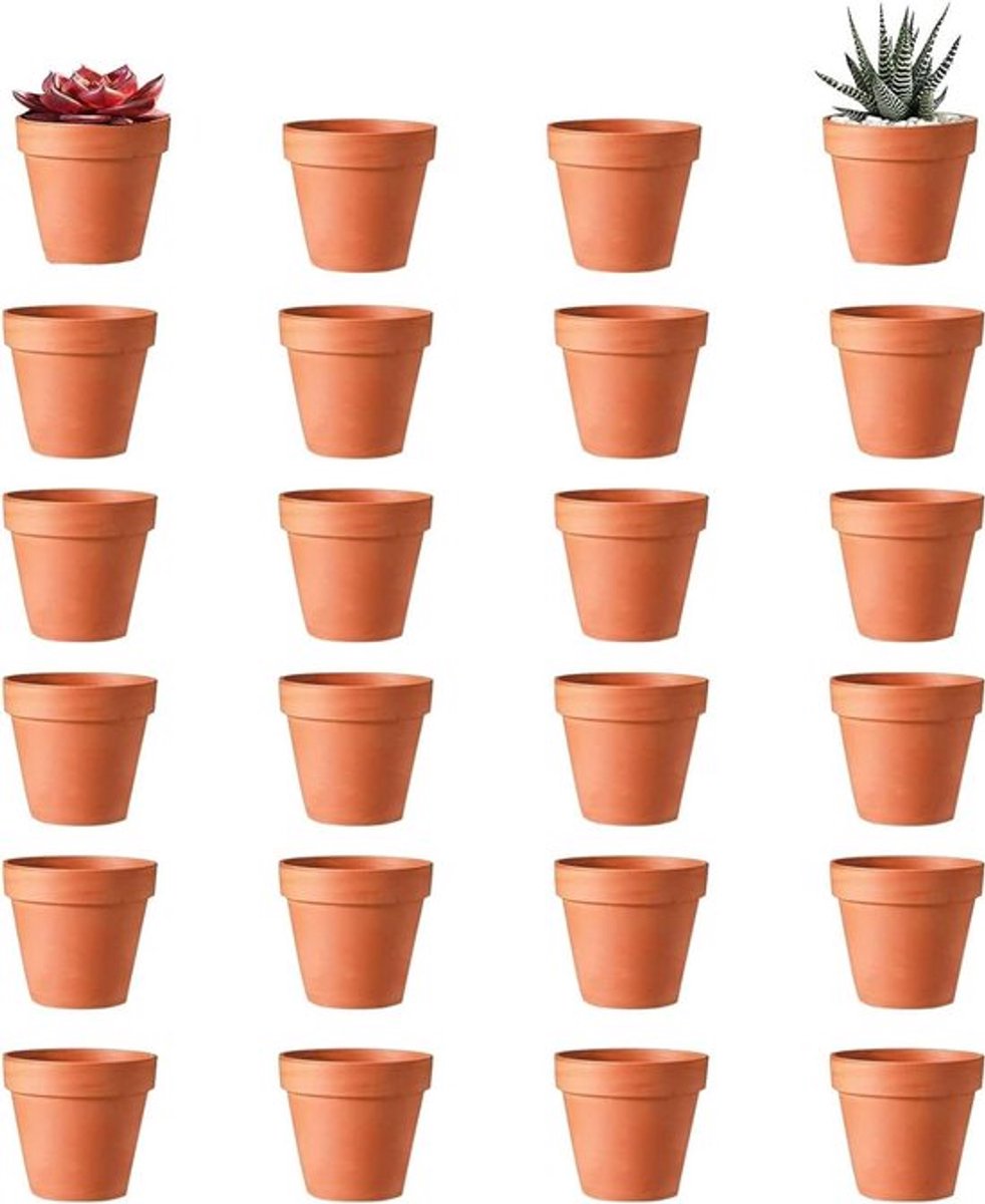 24 x 3 cm Stoneware Terracotta Mini Flower Pot with Drainage Hole - Reusable Plant Pot for Indoor and Outdoor Decoration (24 Pieces)
