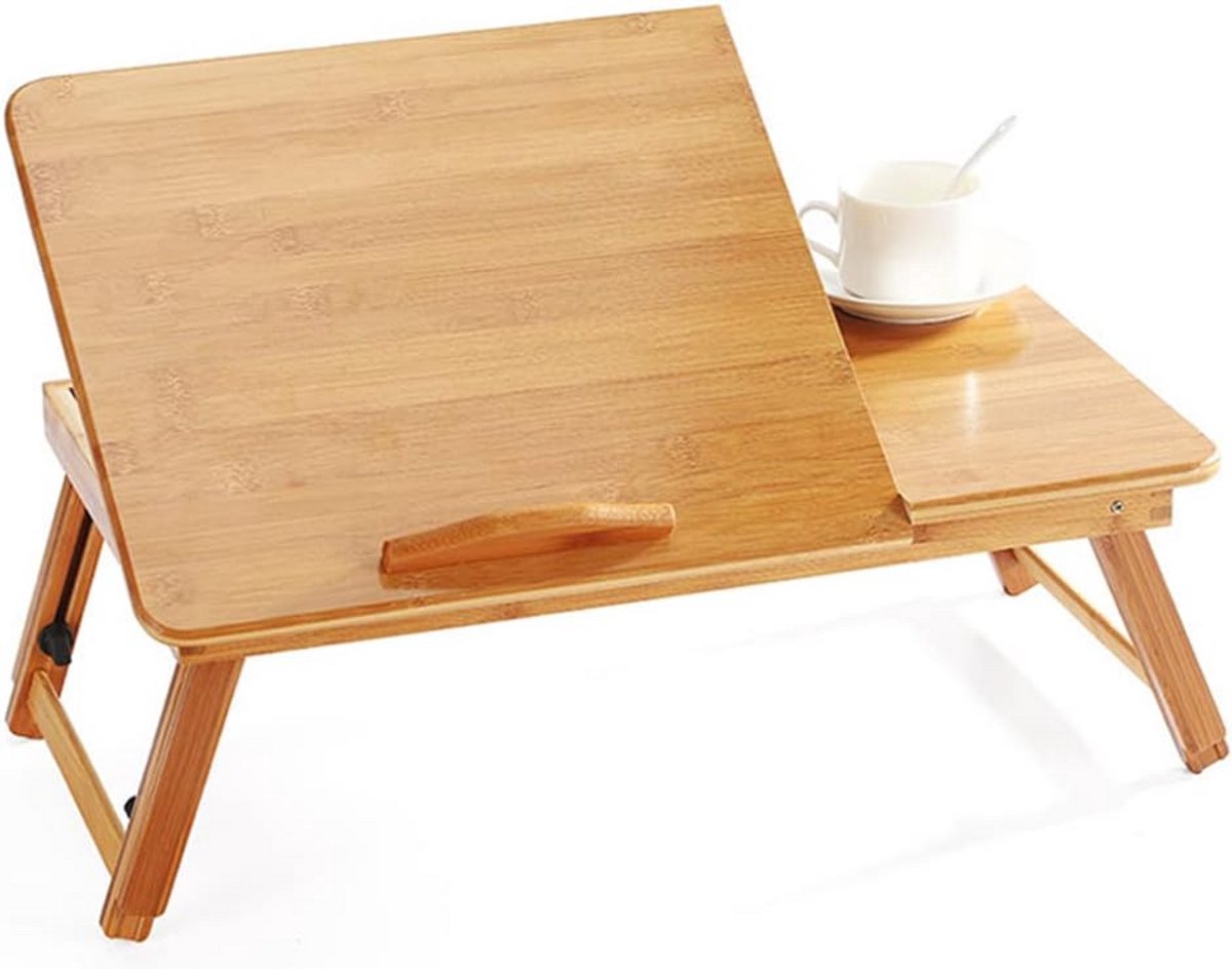 Opvouwbare Bedtafel Bamboe - Verstelbaar Laptoptafel en Ontbijt Dienblad met Lade