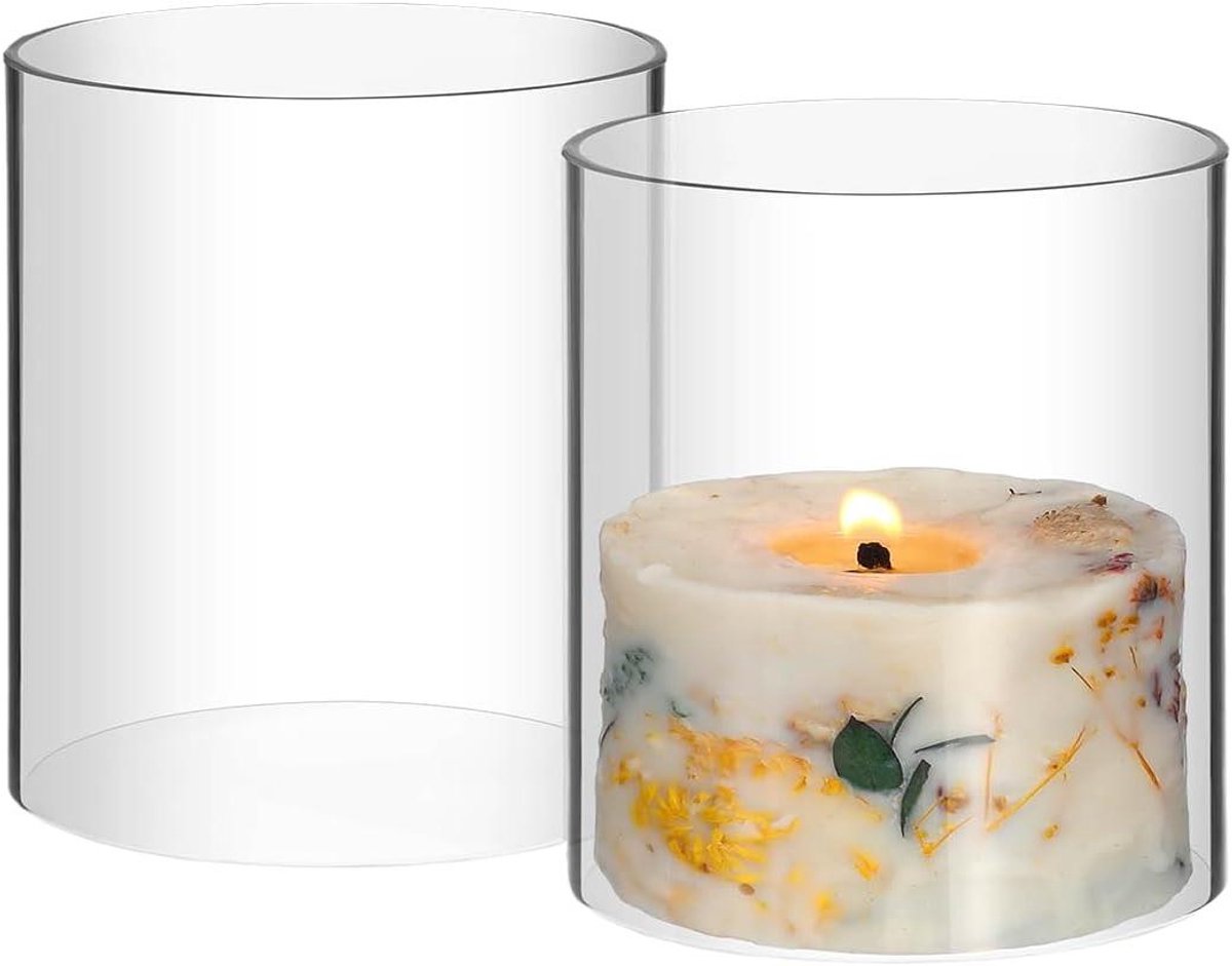 Ronte - Set van 2 glazen kandelaars voor theelichtjes in heldere cilinder vorm met open schoorsteen design - Geschikt als windlichten of kaarshouders - Decoratief kaarslicht met schaduweffect - Sfeervolle toevoeging aan jouw interieur