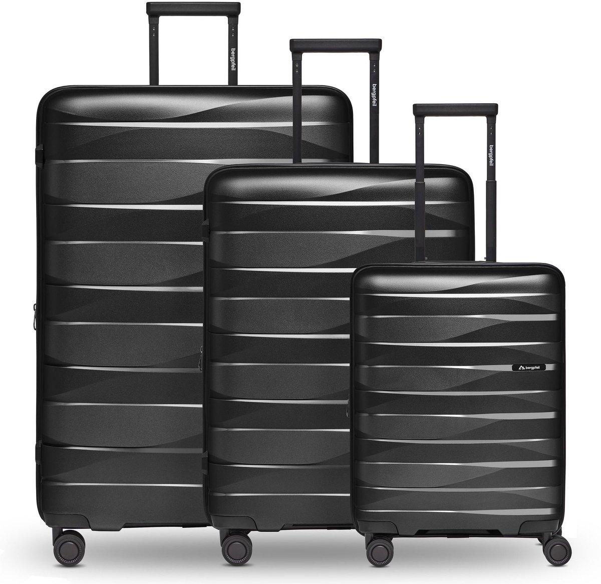 Bergpfeil Travel 4-wiel kofferset, 3-delig, met rekbare vouw - Harde bagage - TSA slot - black night metallic