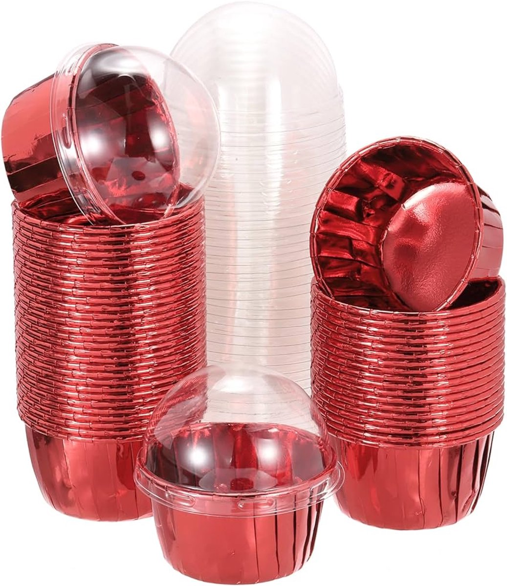 Dubbelzijdige aluminiumfolie cupcake-vormpjes - set van 50 - rood - papier