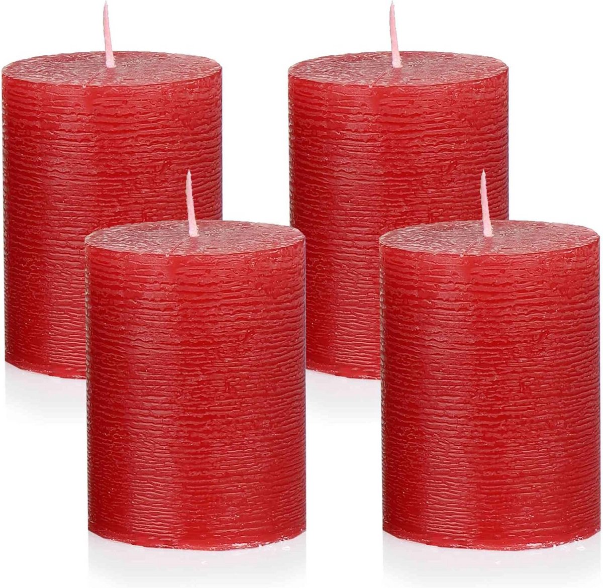 Set van 4 rustieke adventskaarsen wijnrood, Ø 6 x 8 cm