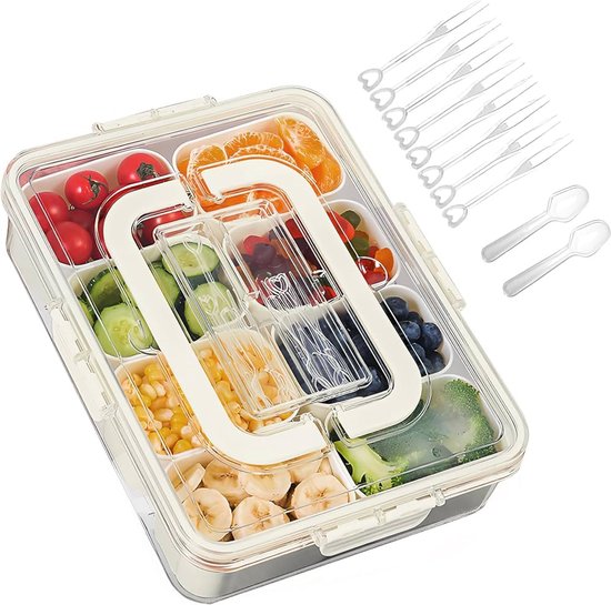 ZUSKYZU Snackbox met 8 vakken, 2 stuks, snackborden van polypropyleen