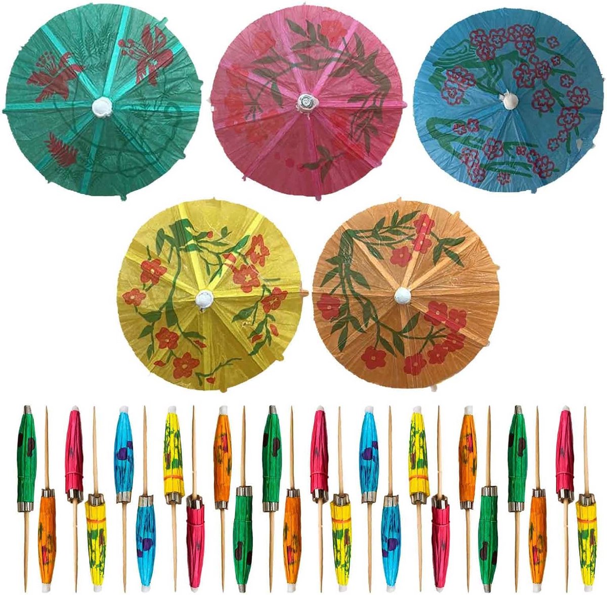 30 bamboe cocktailparapluutjes, 3,9 inch, kleurmix