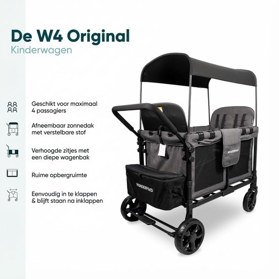 WonderFold W4 Original Bolderkar - 4-zits Kinderwagen - Opvouwbaar - Grijs - (Draagvermogen 136 kg) — afbeelding 2