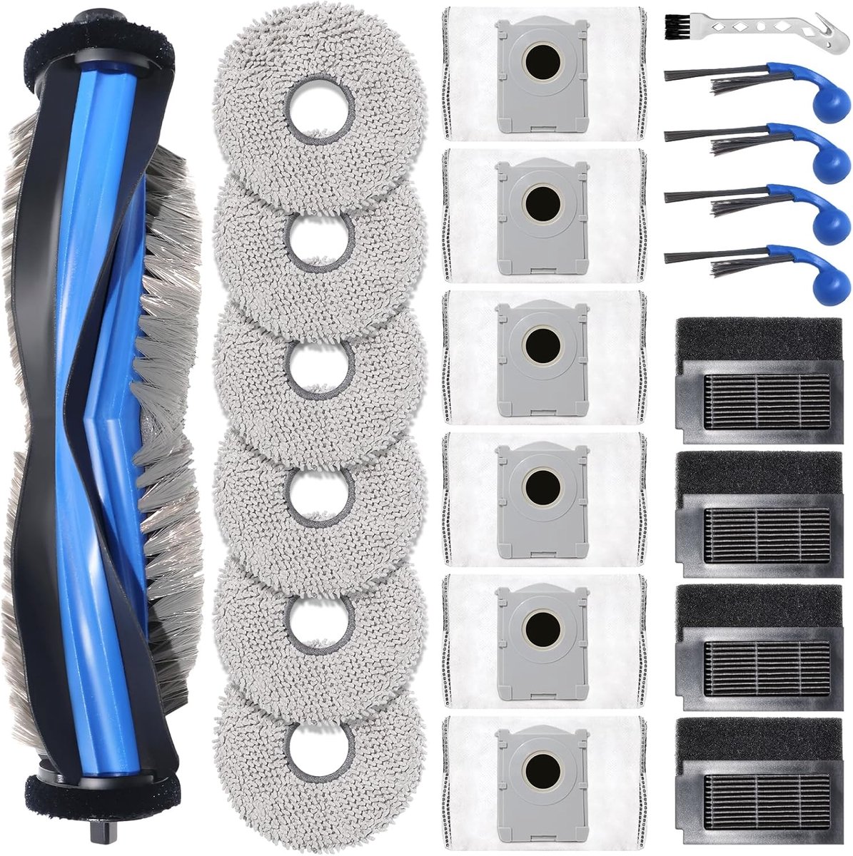 22 stuks Reserveonderdeel accessoires - geschikt voor ECOVACS DEEBOT T30C Omni - T30C - T50S - N50 stofzuiger robot, 1 hoofdborstel, 6 schoonmaakdoeken, 6 stofzakken, 4 filters, 4 zijborstels