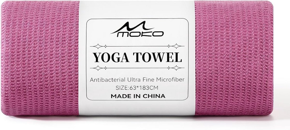 Hot Yoga handdoek 180 x 61 cm antislip met hechtingspunten en hoekzakken voor pilates fitness meditatie stranddeken magenta