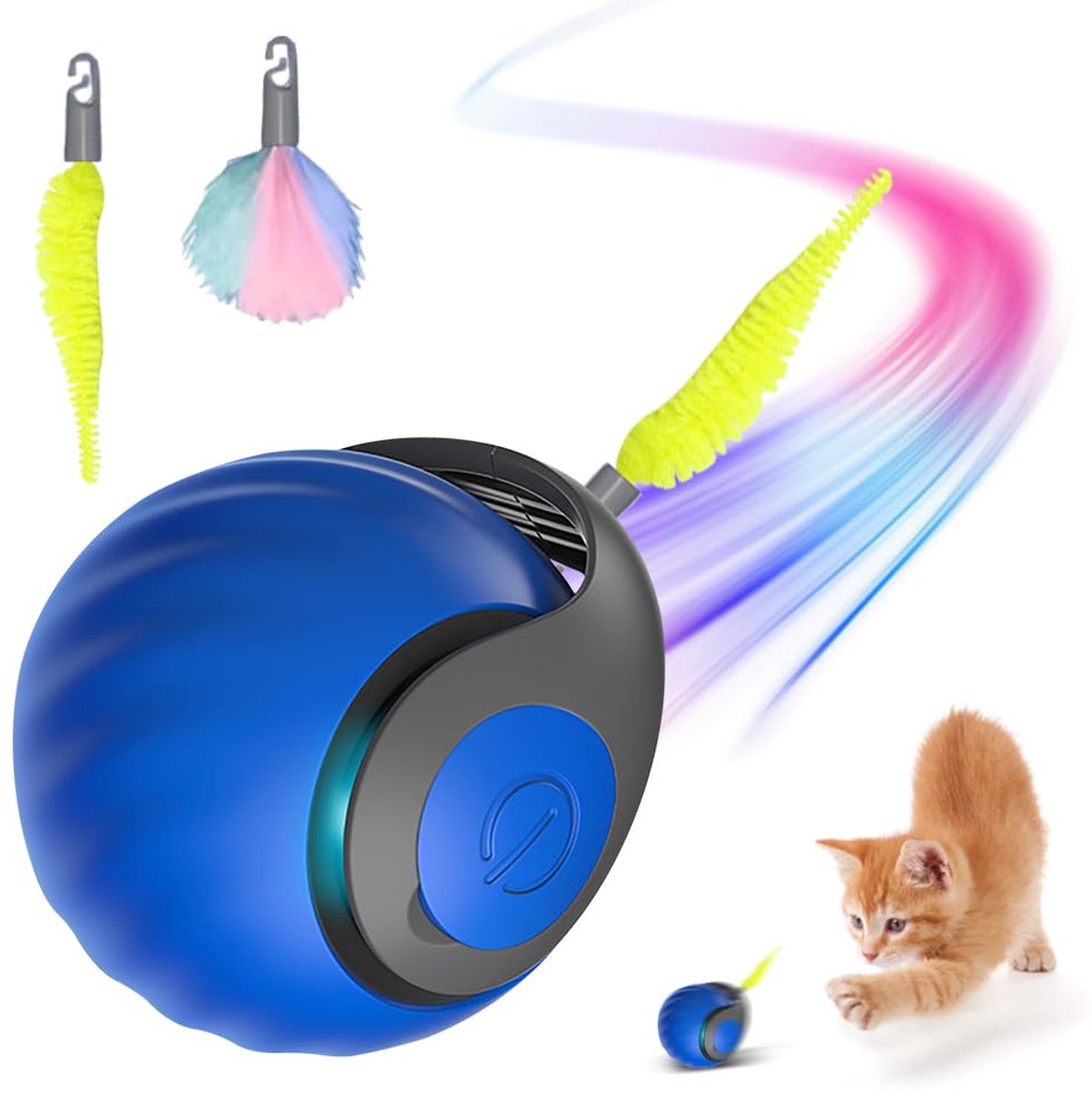 IMPERATORIS® Elektrisch Kattenbalspeelgoed – Interactief Kattenspeeltje / Automatisch Rollend Slim Speelgoed voor Katten – Oplaadbaar – Voor Interactief Spelen Binnenshuis – Geschikt voor Tapijt – 1 stuks