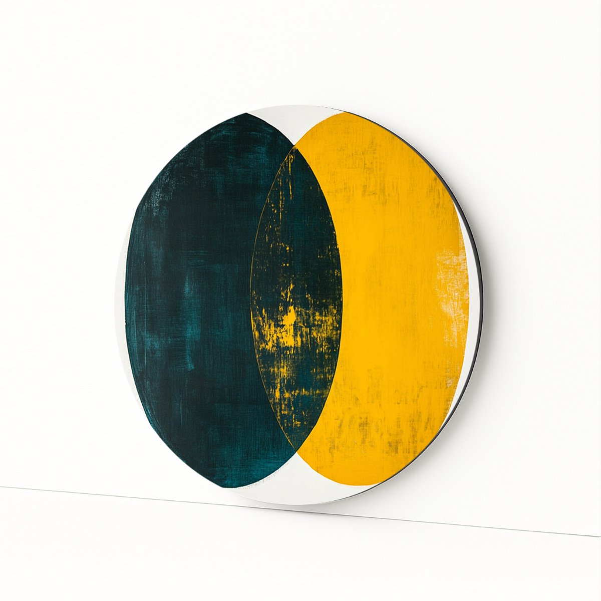 Abstracte overlap – wandkunst rond – Dibond muurcirkel – 100x100 cm