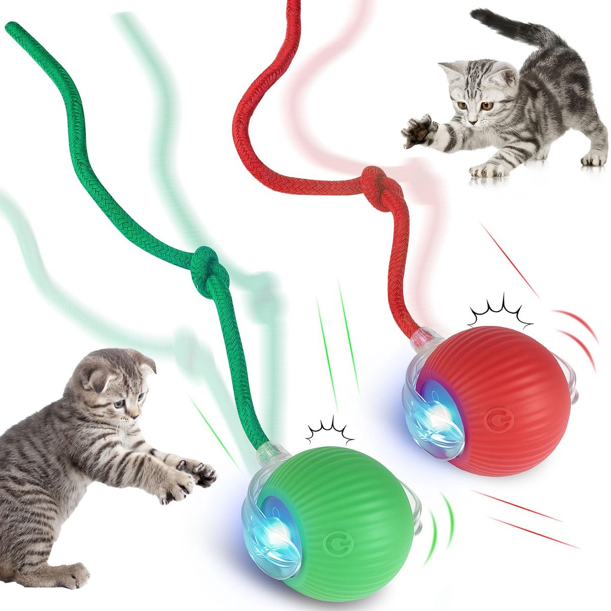 IMPERATORIS® Elektrisch Kattenbalspeelgoed – Interactief Kattenspeeltje / Automatisch Rollend Slim Speelgoed voor Katten – Oplaadbaar – Voor Interactief Spelen Binnenshuis – Geschikt voor Tapijt – 2 stuks