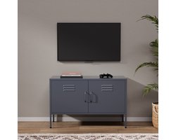 Lendo Online TV Meubel - TV kast - Dressoir voor woonkamer - Industriële Kast met verstelbare planken - Industrieel - Kasten - 100x40x65 cm (LxBxH) -Gepoedercoat staal - Metaal - Antraciet
