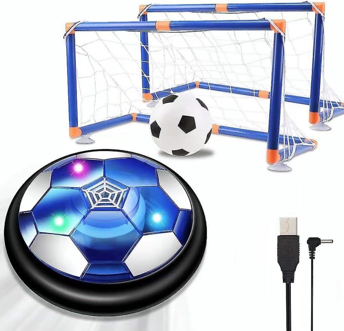 Sander Shop Air Power voetbal, oplaadbare Hover Ball met ledverlichting, inclusief net en doel voor simulatie van een voetbalwedstrijd, speelgoed voor binnen en buiten, voor kinderen van 3 tot 12 jaar.