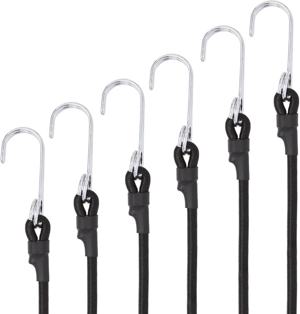 Set van 6 Spanbanden met Haken - Flexibele Spanrubbers voor Bagage, Fiets en Camping - 100 cm Zwart