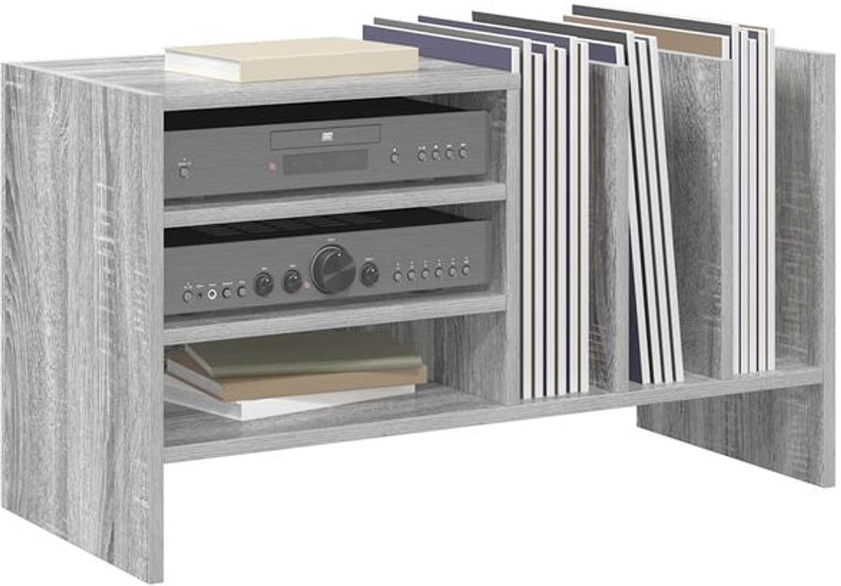 Platenspelermeubel - LP-kast - Platenspelerkast - Draaitafelstandaard - Platenspelerstandaard - Vintage Displayplank - Grijs sonoma