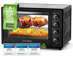 Stillstern mini heteluchtoven 45 l (DE-versie) pizza Ø32, CYCLONE PRO+ antiaanbaklaag, ontdooien, 2 uur timer, camping mini-heteluchtoven pizzaoven mini-oven klein kipgrill met draaispies