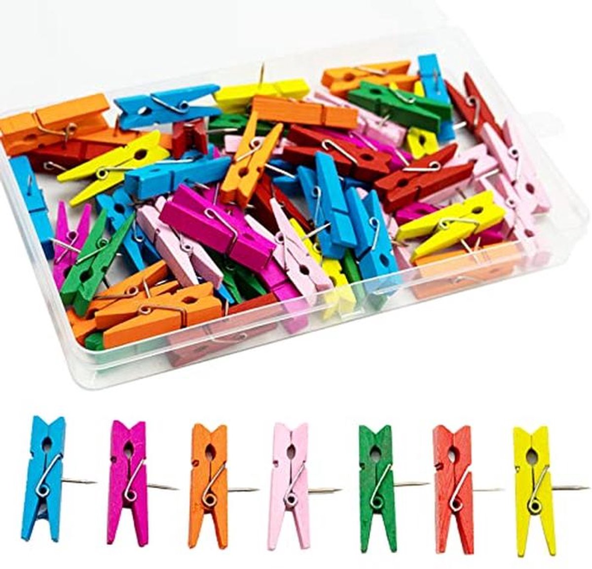 50 stuks meerkleurige push-pincclips voor kaarten, notities en foto's