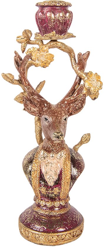 Clayre & Eef Kandelaar Hert 14x11x31 cm Bruin Kunststof
