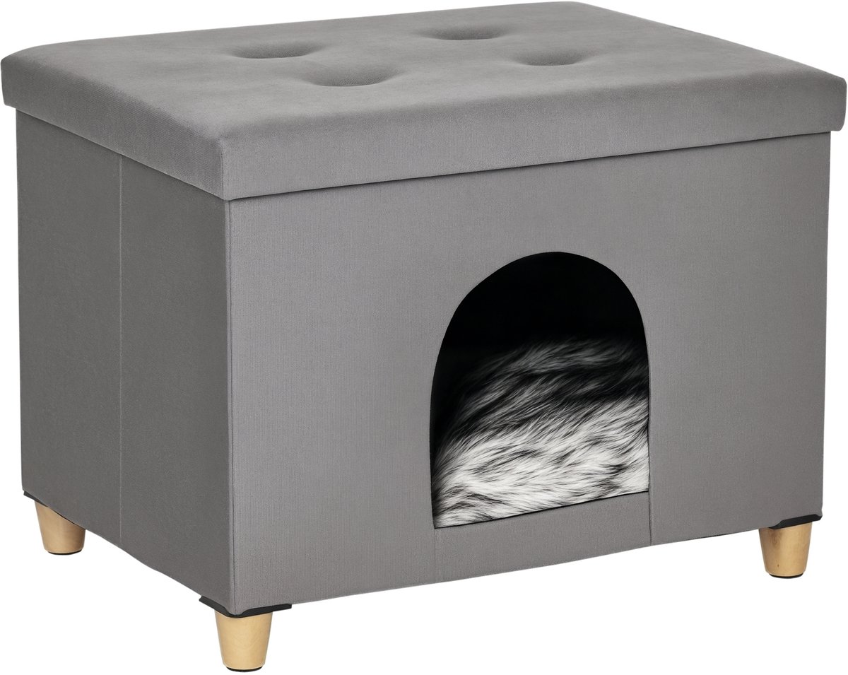 PawHut kattenhuis - MDF - 60x45x44,5 cm - Grijs