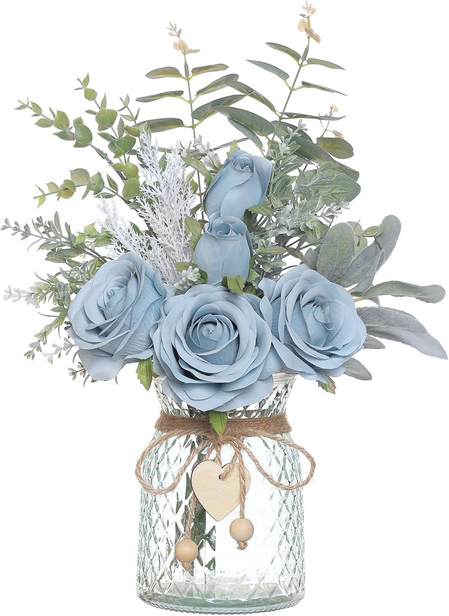 Kunstbloemen met Vaas - Imitatie Eucalyptus en Zijden Rozen voor Thuisdecoratie