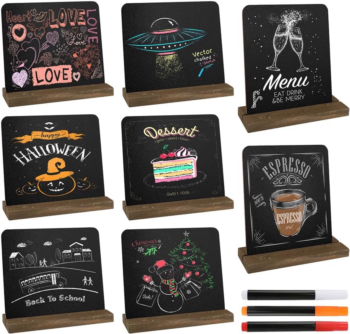 Mini leisteenborden met houten standaard - 8 stuks voor feestjes, cafés en bruiloften