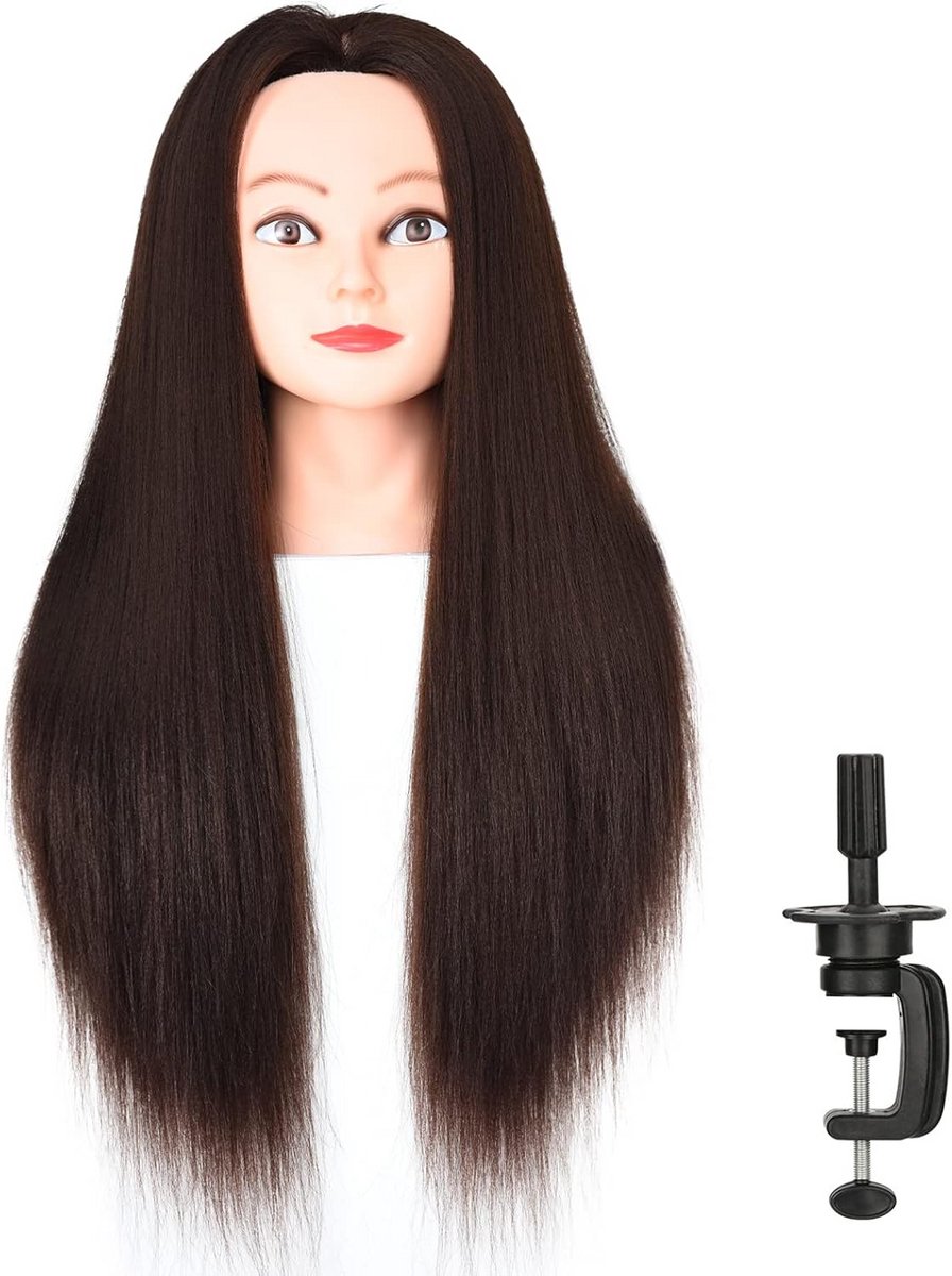 Oefenhoofd voor Haarstyling 50 cm Natuurlijk Bruin Haar - Perfect voor Kinderen
