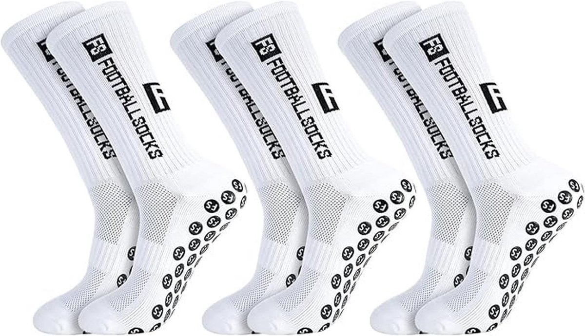 Voetbalsokken antislip voor heren en dames - 3 paar, maat 39-46, ideaal voor voetbal, basketbal en hardlopen
