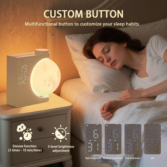 Maanlamp met wekker en RGB verlichting voor ontspanning en slaap van Merkloos — afbeelding 2