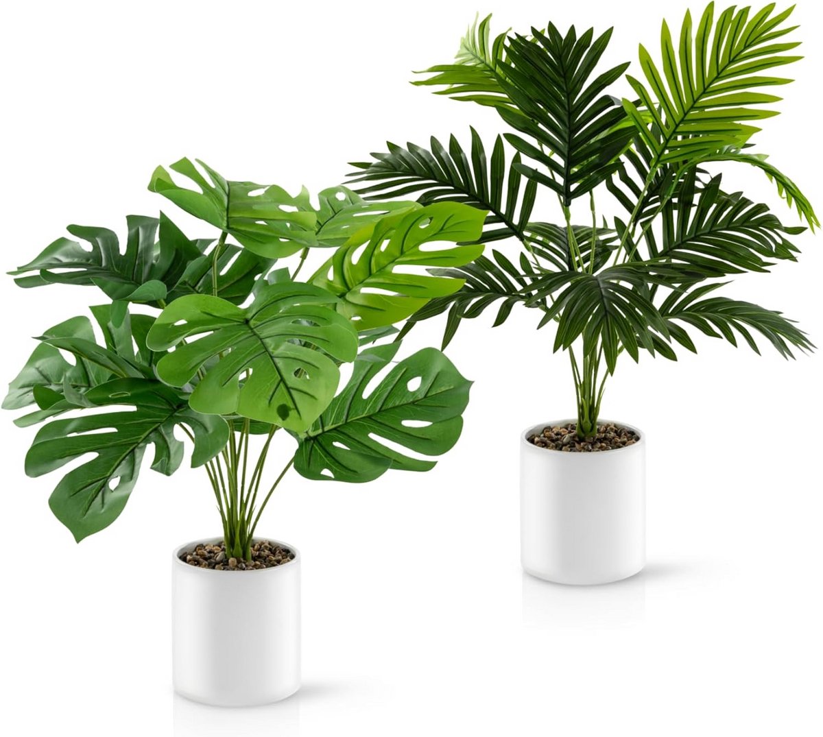 Monstera Kunstpalm Set van 2 - 60 cm in Witte Keramische Potten