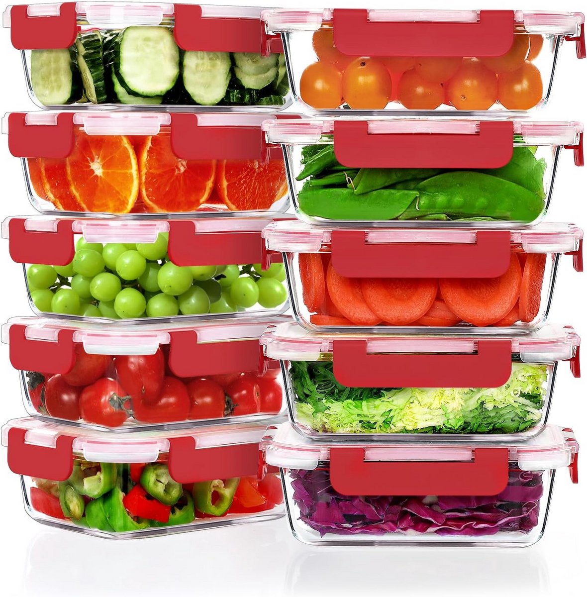 10 stuks 625 ml glazen maaltijdbereidingscontainers - luchtdichte voedselopslag voor magnetron, oven en vriezer