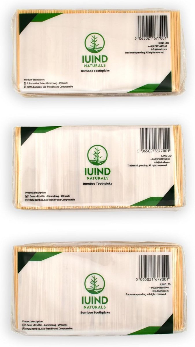 Bamboe Houten Tandenstokers - Cocktailsticks Bulk Set van 3 - 6,5 cm - 2970 Stuks