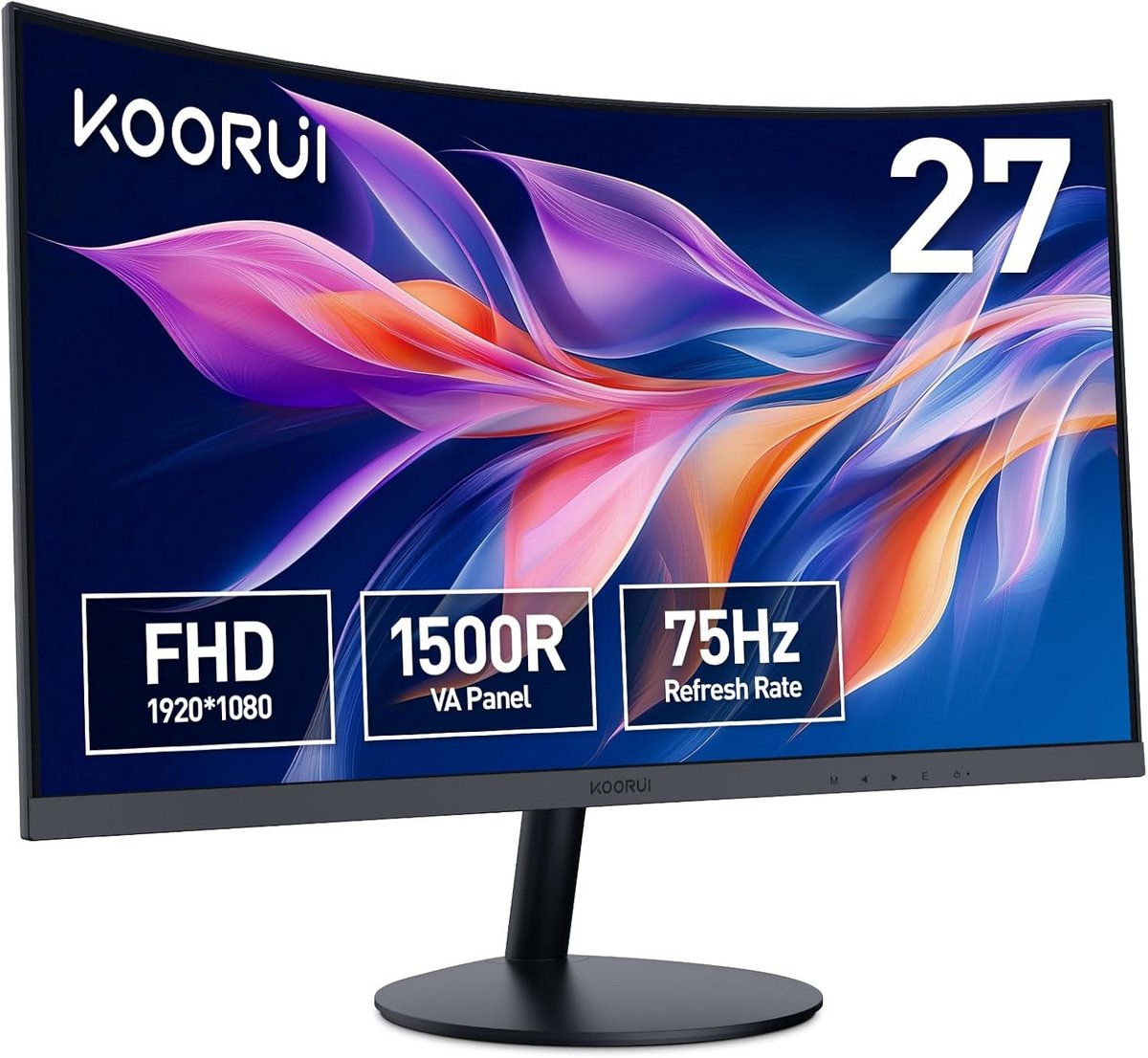 27 Inch FHD Gebogen Computermonitor - 1800R Kromming, 60Hz, Oogverzorging, HDMI & VGA