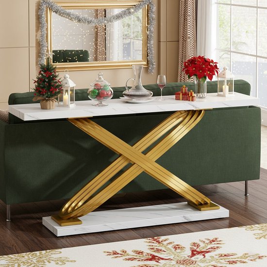 LIJAHGMD Gouden smalle consoletafel sofa tafel voor woonkamer, hal tafel met opslag, acryl sofa tafel smal lang met gehard glas top, 110 cm W rechthoekige glazen tafel