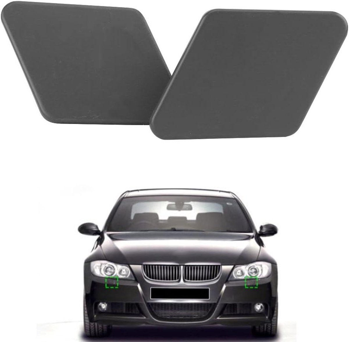 EGoods - Zwarte Koplampsproeierkap Voor Auto - Voorbumper - BMW 3 Serie E90 - Kunststof - 2005-2009.