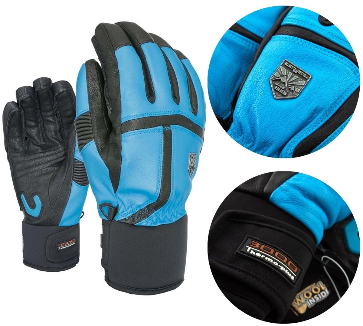 Level Leren Skihandschoenen Heren Blauw Maat S/M