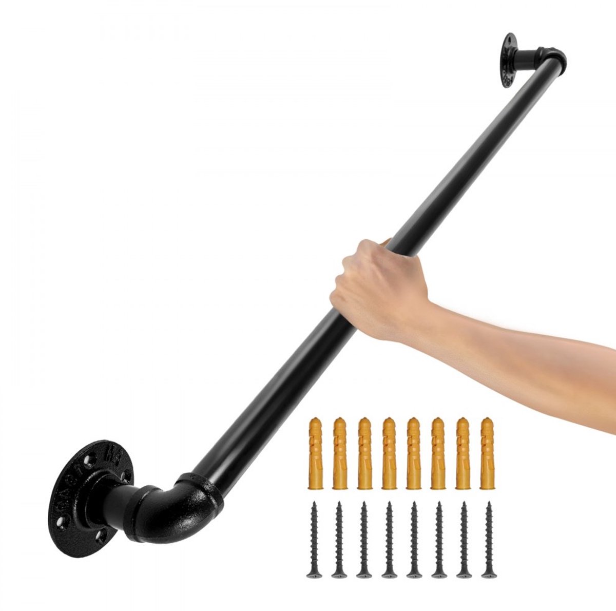 Industriële Trapleuning - Wandbeugel 60 cm - Koolstofstaal - Matte Afwerking - Draagvermogen 200 kg - Buisontwerp - Voor Binnen/Buiten