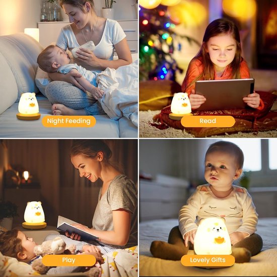 LED-kindernachtlampje, dimbaar babynachtlampje, zachte siliconen kinderlamp met aanraaksensor, oplaadbaar via USB, decoratieve bedlamp voor de kinderkamer. van Merkloos — afbeelding 3