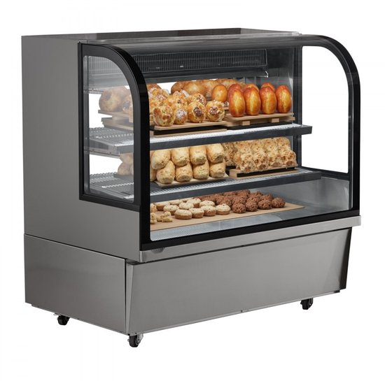Gebaksvitrine - Commerciële Koelvitrine - 505 L Capaciteit - 2-Laags - LED-Verlichting - Geforceerde Koeling - Op Wielen