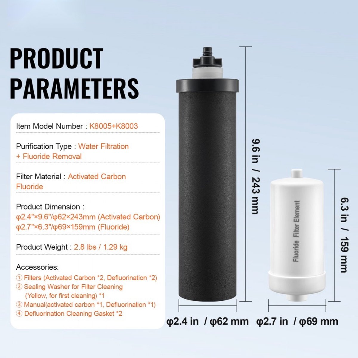 Waterfilter Vervangingsset - Zwaartekracht Waterfilter - 4-Pack 2 Actieve Kool + 2 Fluoride - Compatibel met de meeste merken - Verbeterde smaak en geur - Eenvoudige installatie