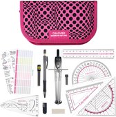 Geodriehoeken & Passer Set – Rosa etui met liniaal, gum, sjabloon en formules