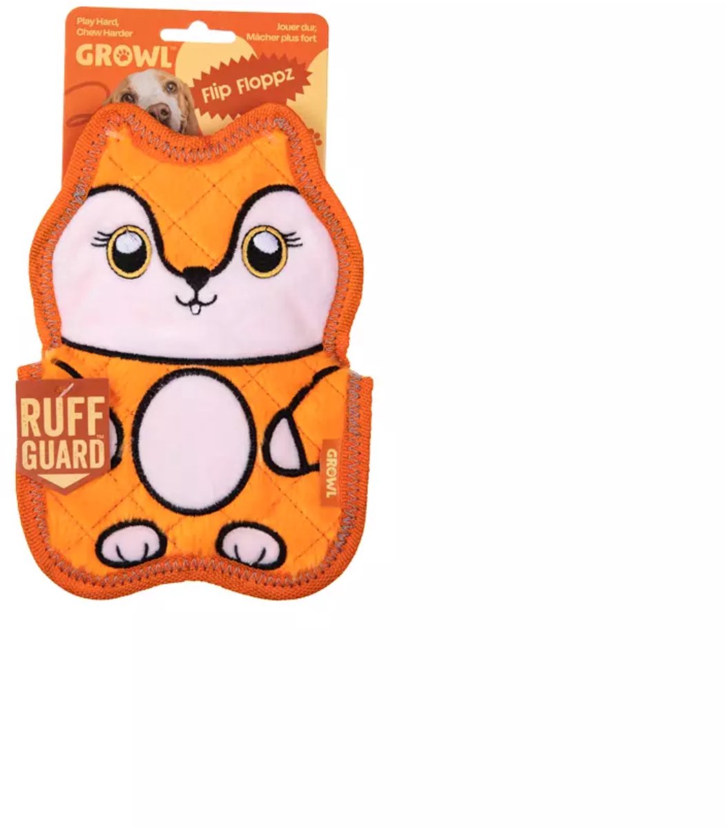Growl Flip Floppz Hondenspeeltje met 3 Piepers - Pluche Hondenspeelgoed - Kauwspeelgoed en Trektouw voor Alle Honden - Fergie de Vos