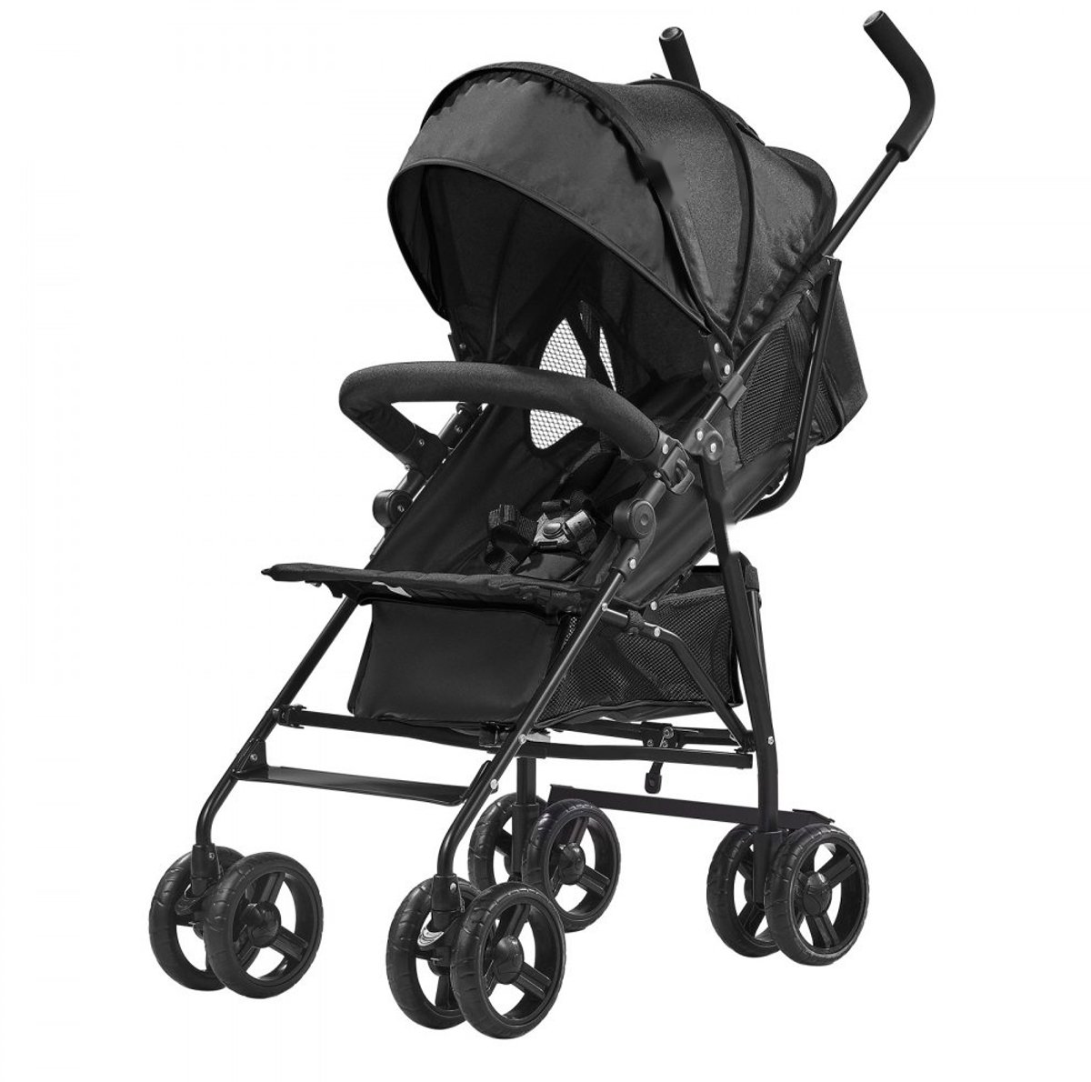Lichtgewicht Reisbuggy - Paraplubuggy - Compact Opvouwbaar - Verstelbare Rugleuning - Koolstofstalen Frame - Grote Opbergmand - Bekerhouder - Zwart