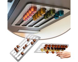 Geschikt voor Nespresso Originele Capsules – Koffiepodhouder (40 Pods Capaciteit) | Roestvrij Staal, Muurbevestigd (Zonder Gaten Boren), Ontkoppelbare Organizer voor Keukenopslag, Perfect voor Huis en Kantoor